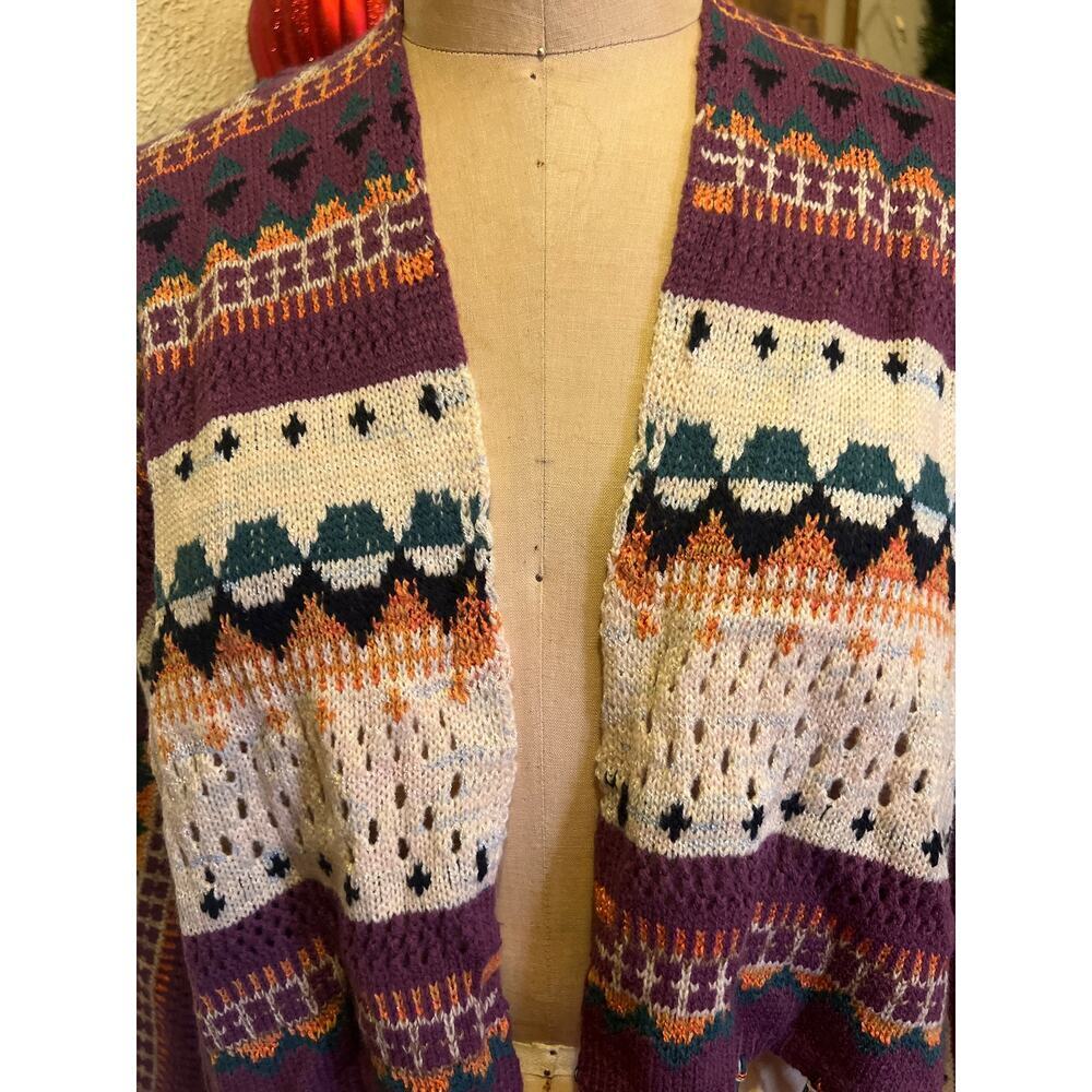 Boho Open Front Multicolor Fringe Hem Sweater Cardigan NWT Size M - Picture 4 of 12
